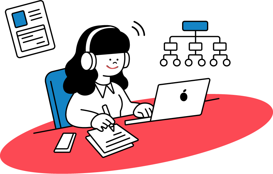 パソコンを使用して資料を作成しているイラスト