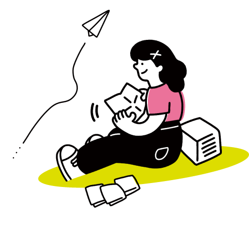 紙を折っている女性のイラスト